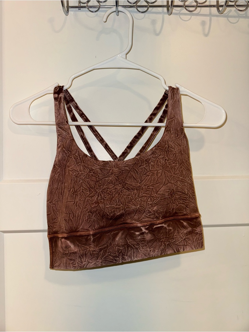 lululemon athletica Brown Crushed Velvet Strappy Crop Bodysuit